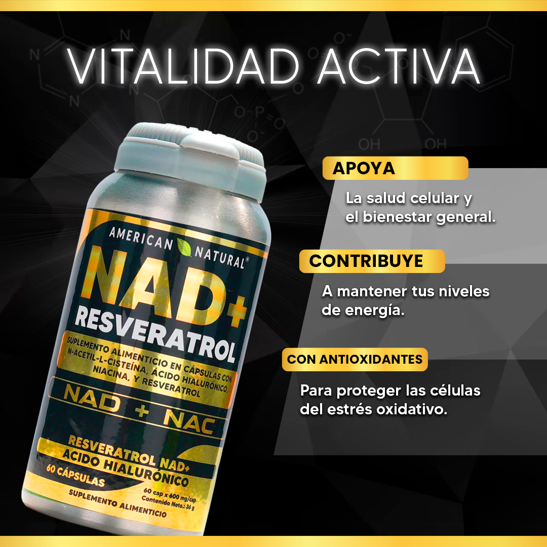 NAD+ CON RESVERATROL Y ACIDO HIALURONICO